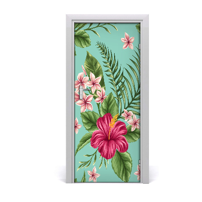 Self-adhesive door veneer Hawaiian flowers