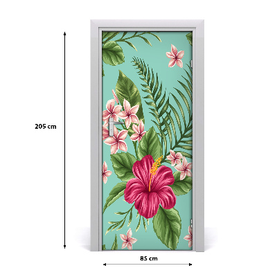 Self-adhesive door veneer Hawaiian flowers