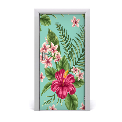 Self-adhesive door veneer Hawaiian flowers