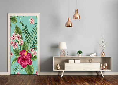 Self-adhesive door veneer Hawaiian flowers