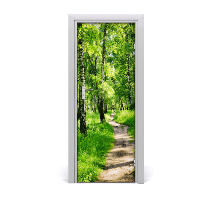 Door wallpaper Birch forest