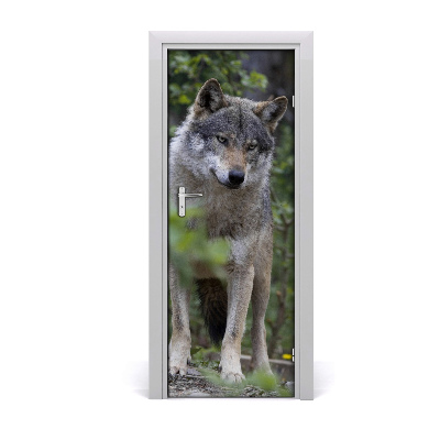 Self-adhesive door sticker A wolf in the forest