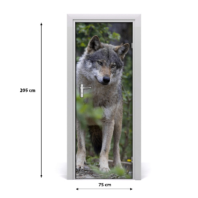 Self-adhesive door sticker A wolf in the forest