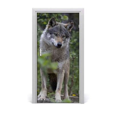 Self-adhesive door sticker A wolf in the forest