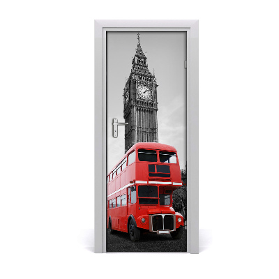 Self-adhesive door wallpaper London bus