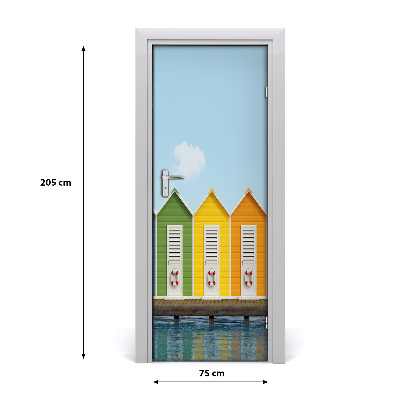 Self-adhesive door wallpaper Beach cabins