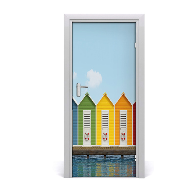 Self-adhesive door wallpaper Beach cabins