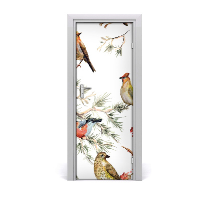 Self-adhesive door sticker Birds and conifers