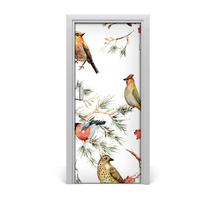 Self-adhesive door sticker Birds and conifers