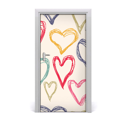 Self-adhesive door sticker Colorful hearts