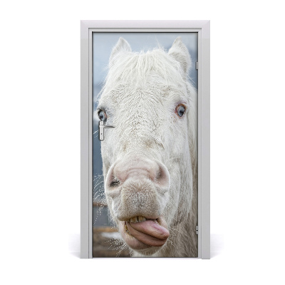 Self-adhesive door sticker Crazy white horse