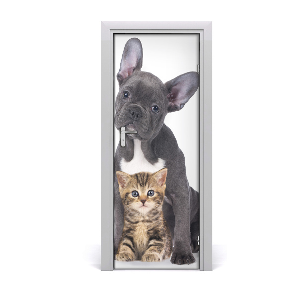 Self-adhesive door sticker Wall dog and cat