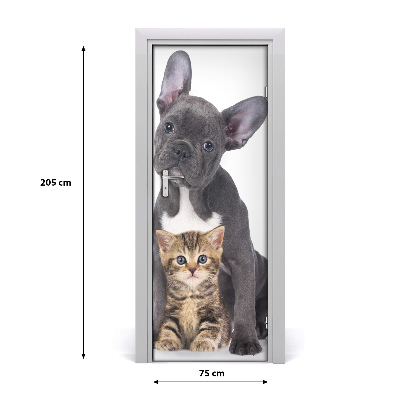 Self-adhesive door sticker Wall dog and cat