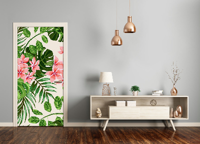 Self-adhesive door veneer Hawaiian flowers