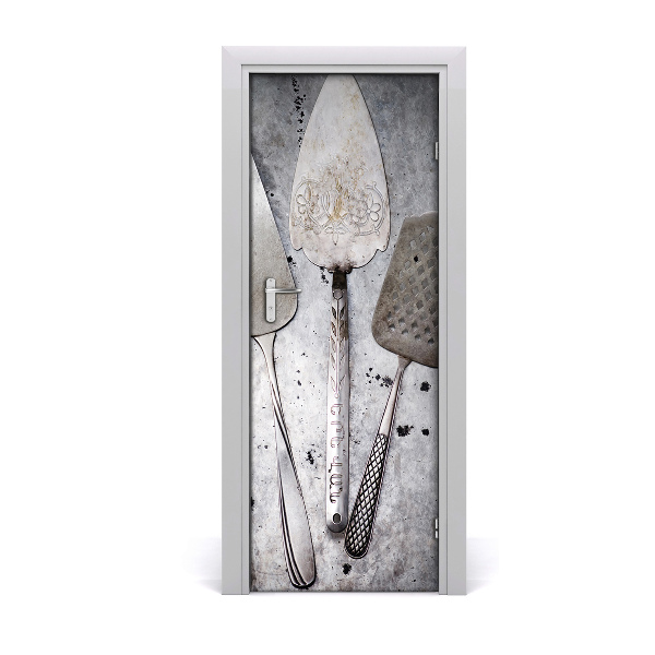 Self-adhesive door wallpaper Metal cutlery