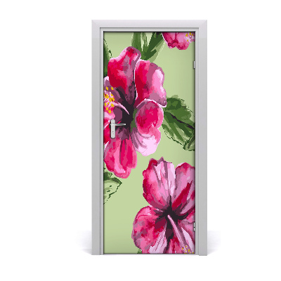 Self-adhesive door veneer Hawaiian flowers