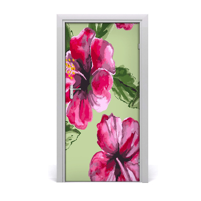 Self-adhesive door veneer Hawaiian flowers