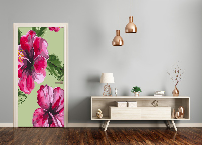 Self-adhesive door veneer Hawaiian flowers