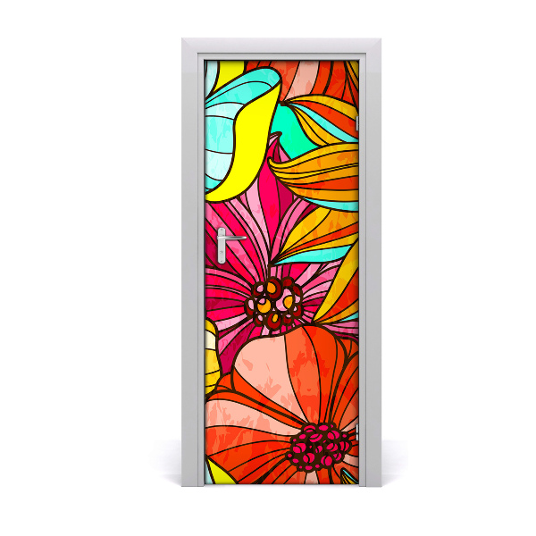 Self-adhesive door veneer Colorful flowers