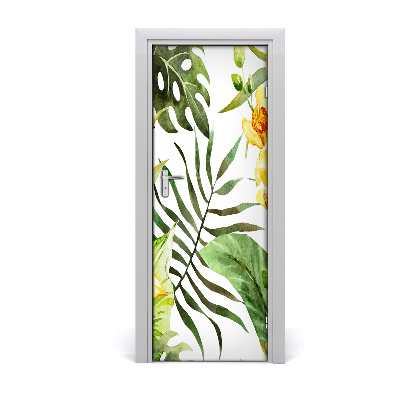 Self-adhesive door sticker Tropical flowers