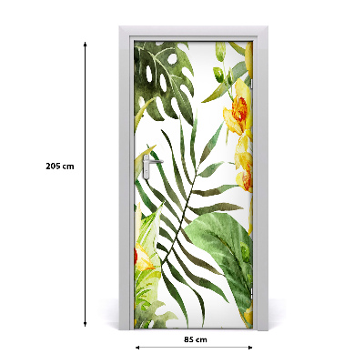 Self-adhesive door sticker Tropical flowers