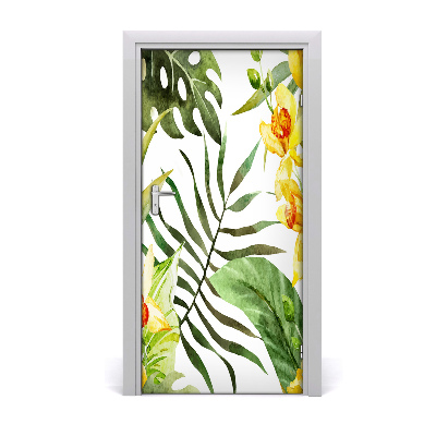 Self-adhesive door sticker Tropical flowers