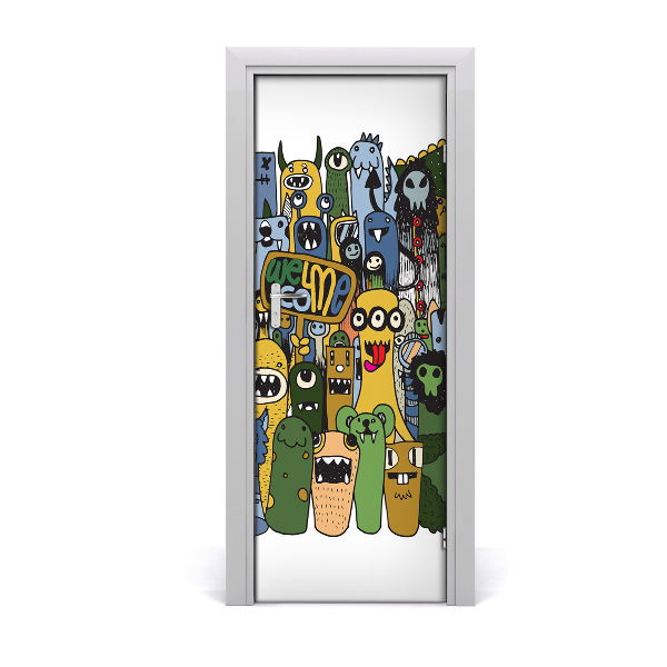 Self-adhesive door wallpaper Crazy monsters