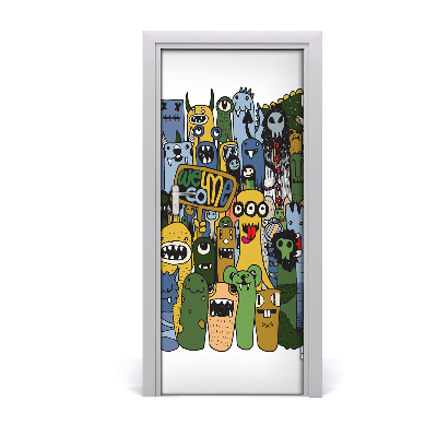 Self-adhesive door wallpaper Crazy monsters