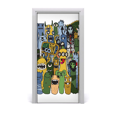 Self-adhesive door wallpaper Crazy monsters