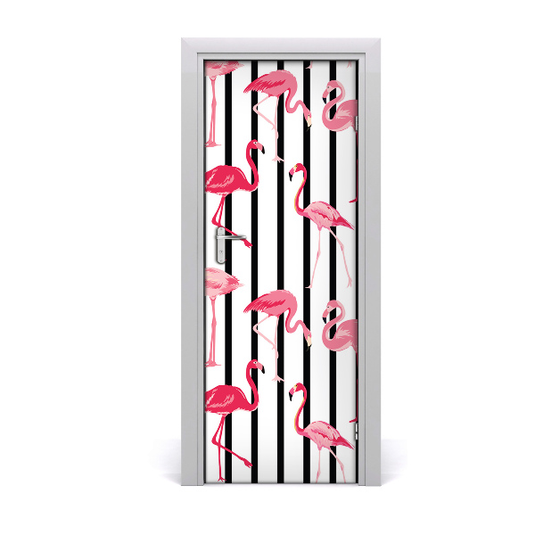 Self-adhesive door sticker Flamingos and stripes