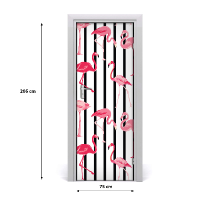 Self-adhesive door sticker Flamingos and stripes