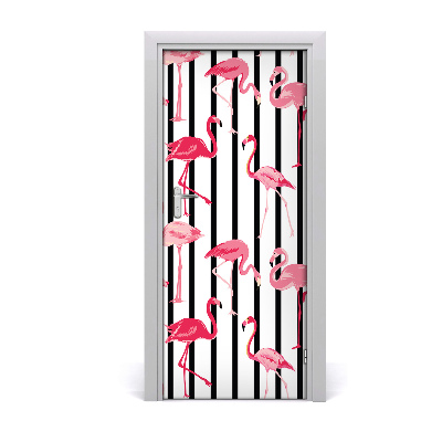 Self-adhesive door sticker Flamingos and stripes