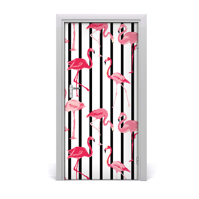 Self-adhesive door sticker Flamingos and stripes