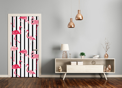 Self-adhesive door sticker Flamingos and stripes