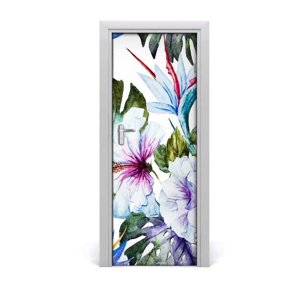 Self-adhesive door veneer Hawaiian flowers