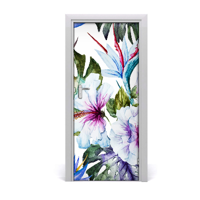 Self-adhesive door veneer Hawaiian flowers