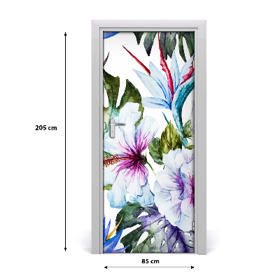 Self-adhesive door veneer Hawaiian flowers