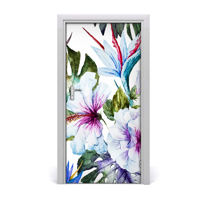 Self-adhesive door veneer Hawaiian flowers