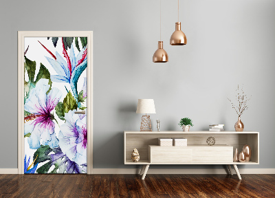 Self-adhesive door veneer Hawaiian flowers