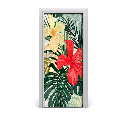 Self-adhesive door veneer Hawaiian flowers