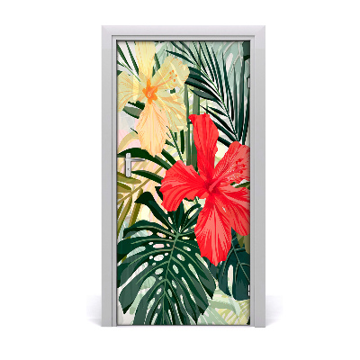 Self-adhesive door veneer Hawaiian flowers