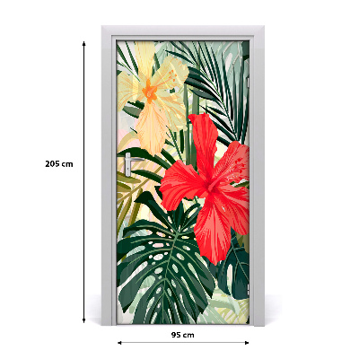 Self-adhesive door veneer Hawaiian flowers