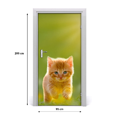 Self-adhesive door sticker Wall of red cat