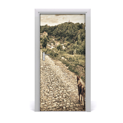 Self-adhesive door sticker Two dogs on the hill