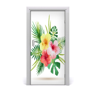 Self-adhesive door veneer Hawaiian flowers