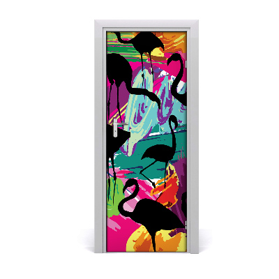 Self-adhesive door sticker Wall of flamingos