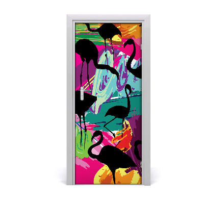 Self-adhesive door sticker Wall of flamingos