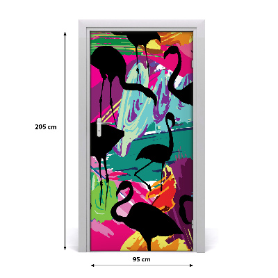 Self-adhesive door sticker Wall of flamingos