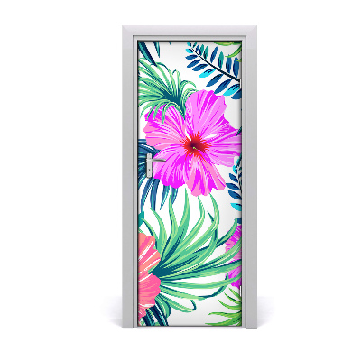 Self-adhesive door veneer Hawaiian flowers