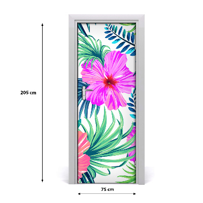 Self-adhesive door veneer Hawaiian flowers